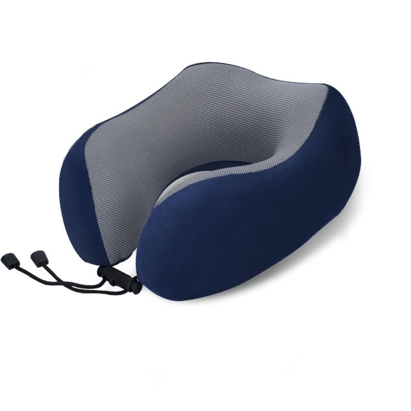 Travel neck pillow with drawstring