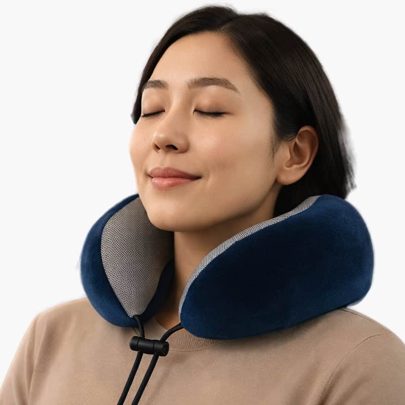 rodusuite memory foam travel pillow Woman sleeping with travel pillow