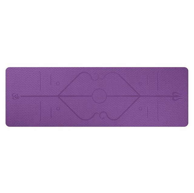 Purple yoga mat with markings