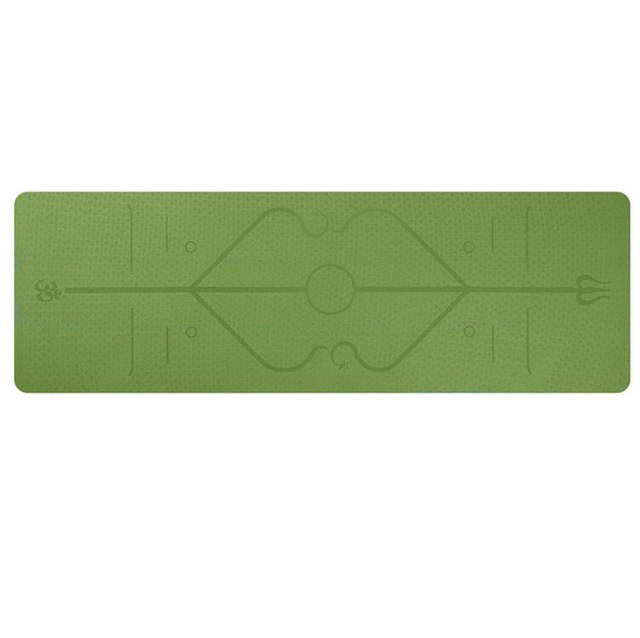 Green yoga mat with markings
