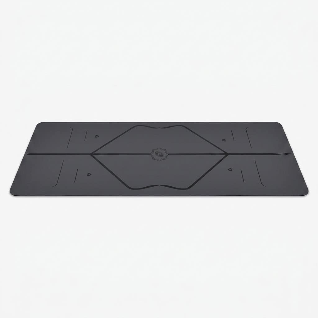 Gray yoga mat with markings