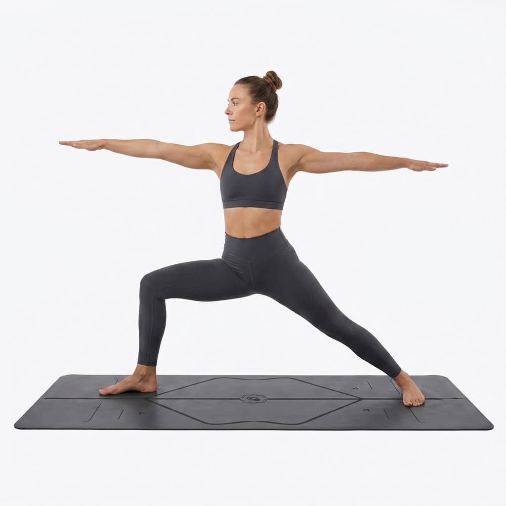 Woman in warrior pose yoga.