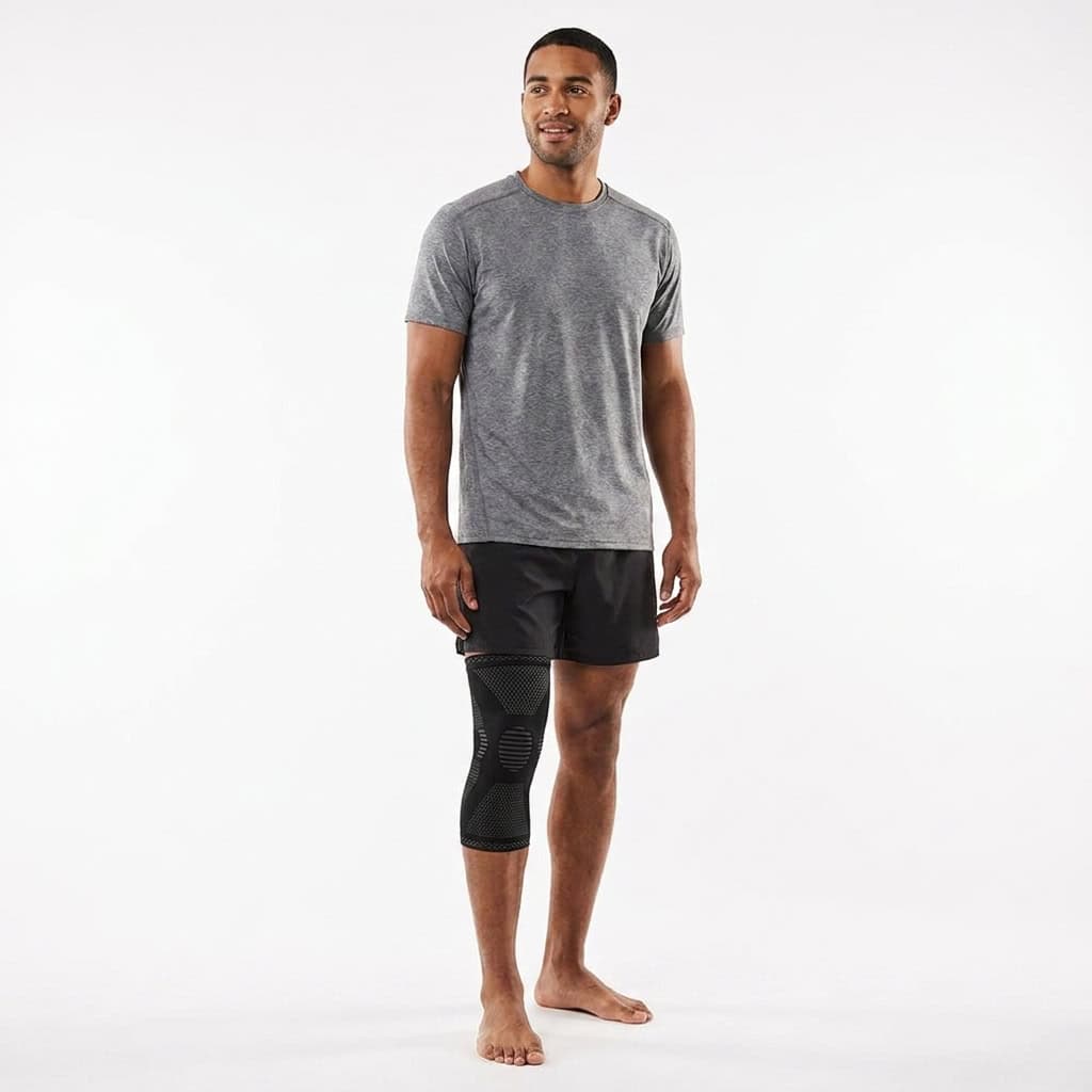 Man wearing knee support brace.