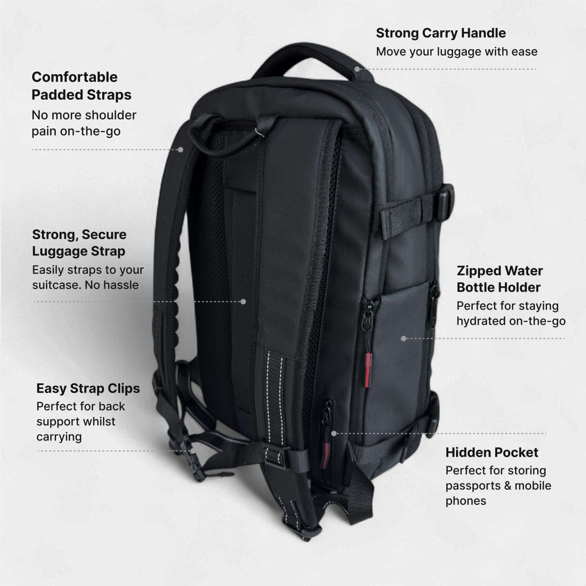 jet black Black backpack with travel features