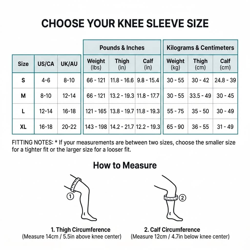 Knee sleeve size chart.