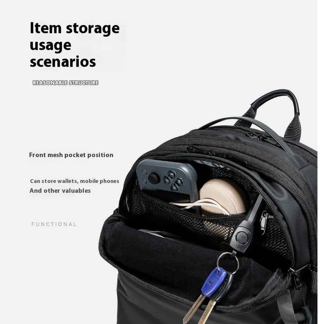 men's vacuum compression backpack multifunctional travel Black backpack with front mesh pocket
