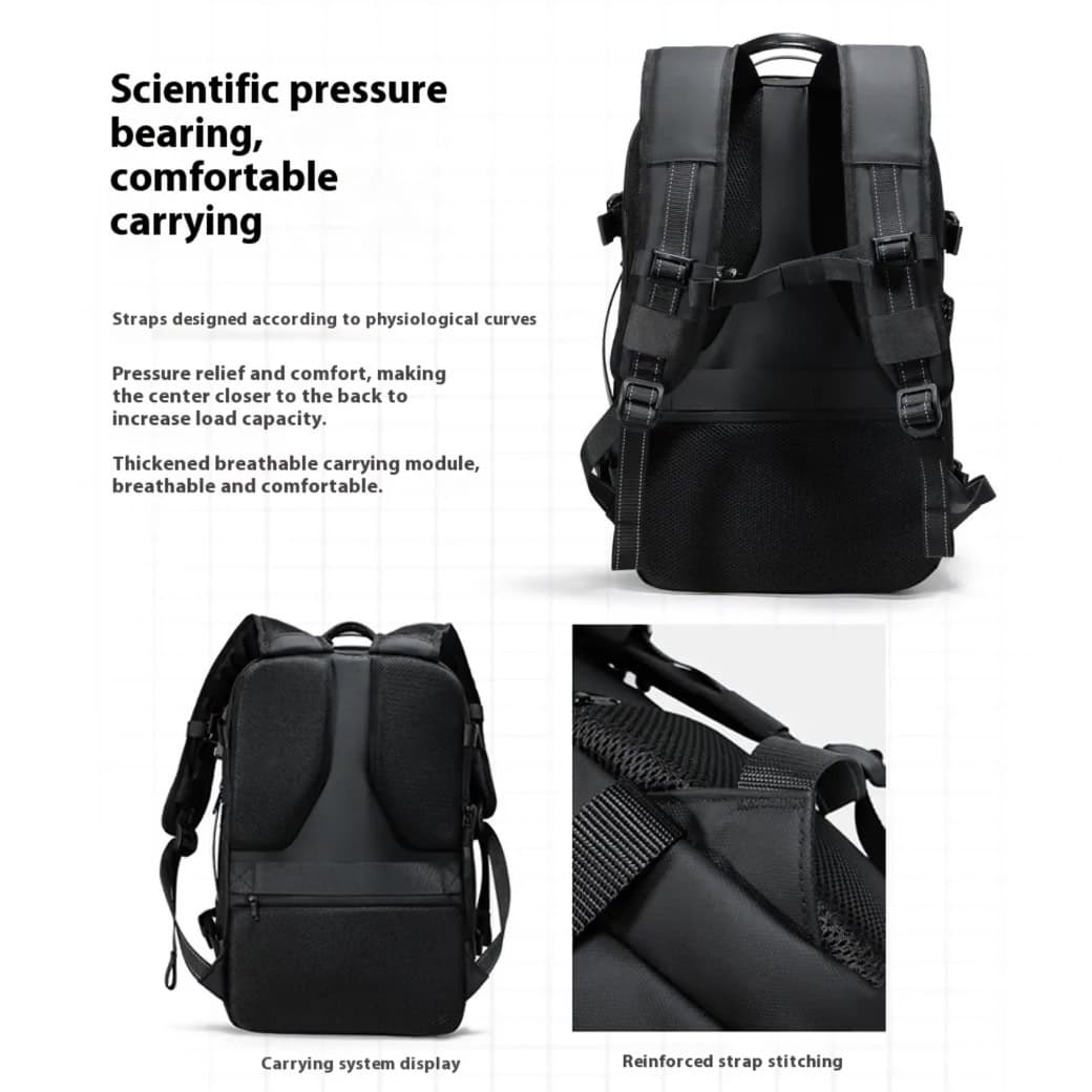 men's vacuum compression backpack multifunctional travel Black comfortable carrying backpack detail