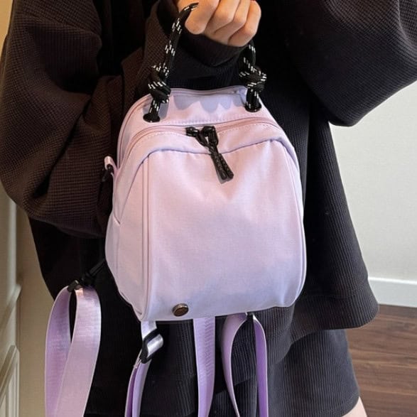 Mini Lightweight Multi-Compartment Nylon Bag, Stylish Convertible Backpack Crossbody Handbag